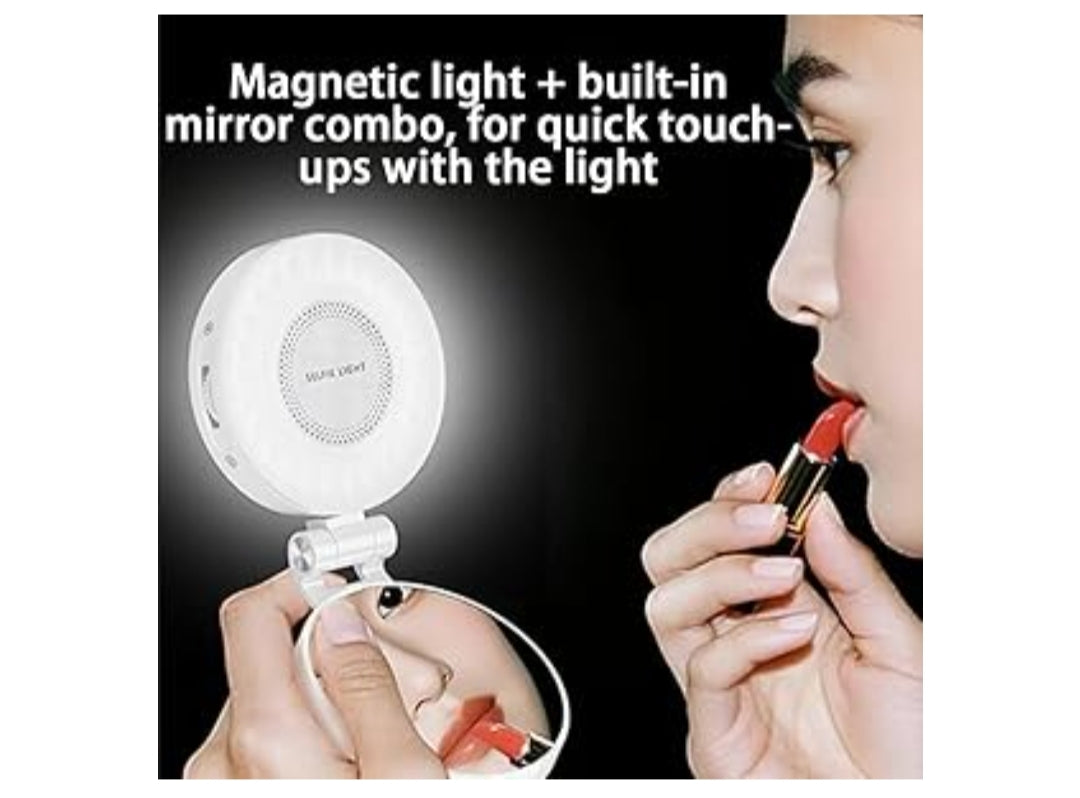 Magnetic Beauty Selfie Light with 2.4" Mirror, Adjusted 3 Modes, Rechargeable Fill Light for Selfies, Photography,Makeup,Vlog (3-in-1 Magnetic Beauty Selfie Light)