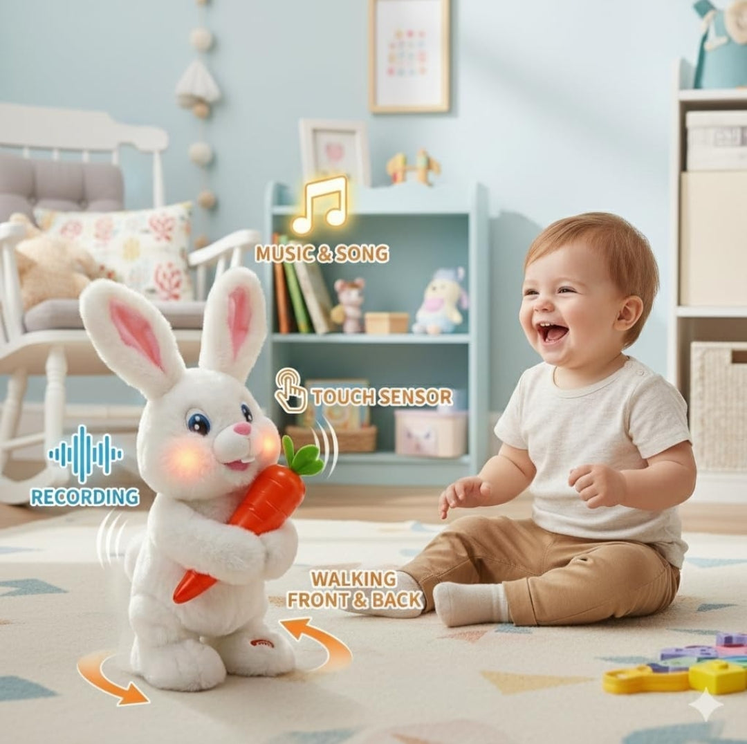 Interactive Talking Rabbit Toy for Kids | Repeating Bunny Plush with Voice Recording, Music & Movement