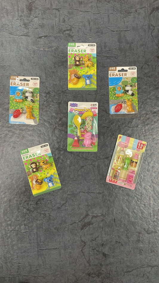 Cute Animal Eraser Set with Bonus Peppa Pig Toy ( Pack of any two )