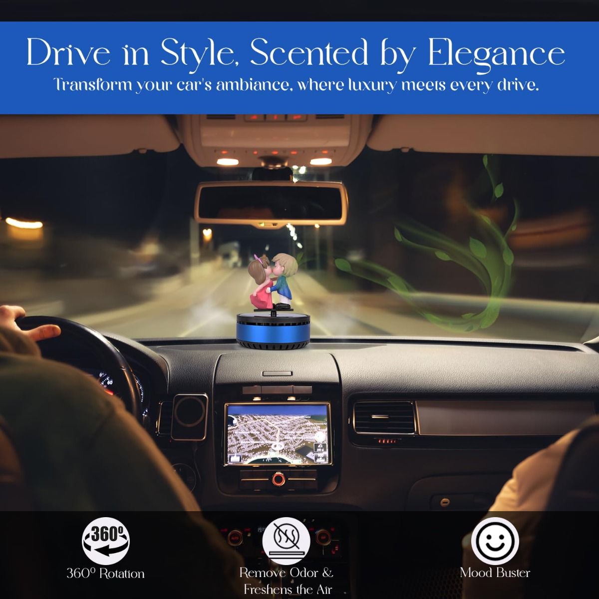 Solar-Powered Kissing Couple Car Air Freshener and Dashboard Ornament