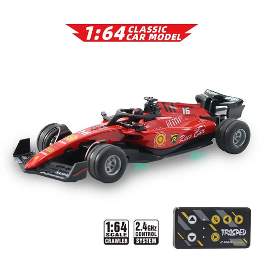 1:64 Die cast Metal F1 Mini RC Racing car with LED Lights | 2.4GHz Remote Control Car | 3 Speed Adjustable, USB Rechargeable Alloy RC Truck for Kids & Adults Indoor/Outdoor Racing
