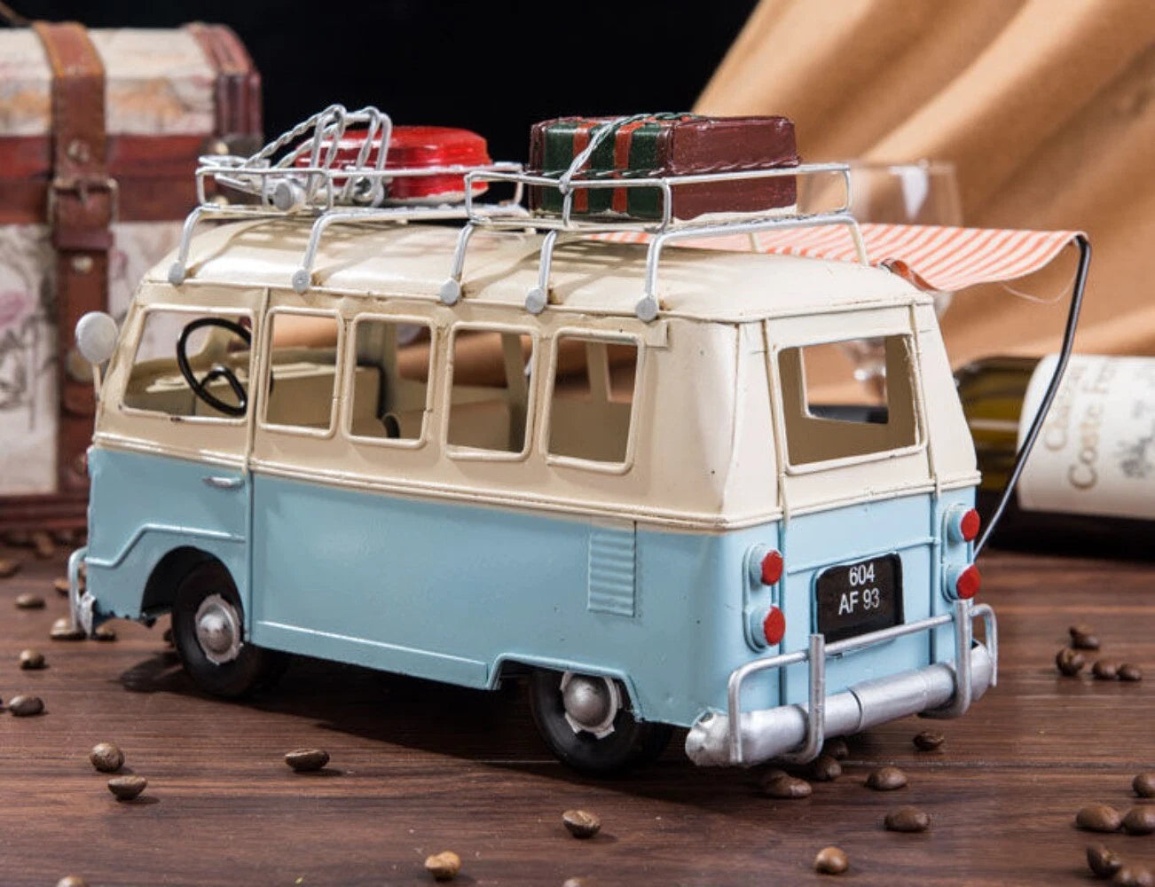Old Modern Handicrafts Home Indoor Decorative Metal Camp Bus Model