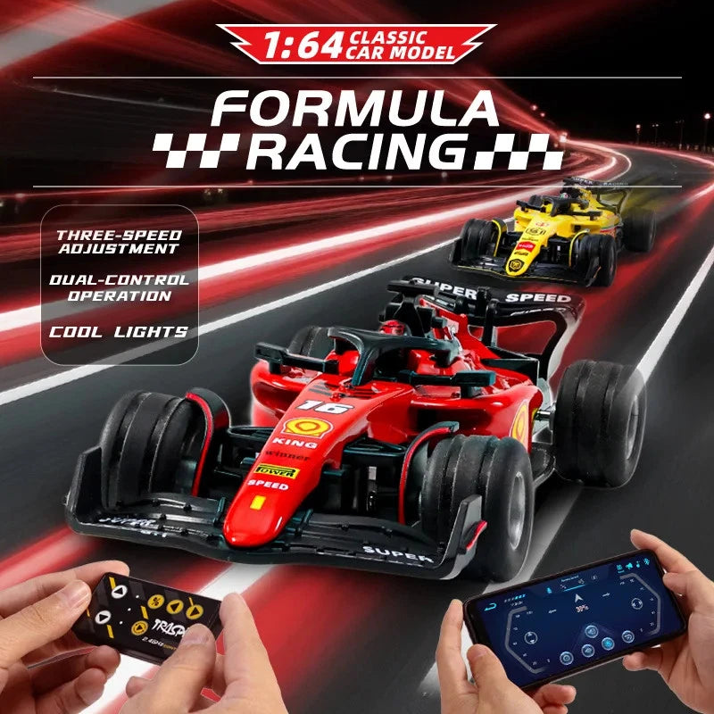 1:64 Die cast Metal F1 Mini RC Racing car with LED Lights | 2.4GHz Remote Control Car | 3 Speed Adjustable, USB Rechargeable Alloy RC Truck for Kids & Adults Indoor/Outdoor Racing