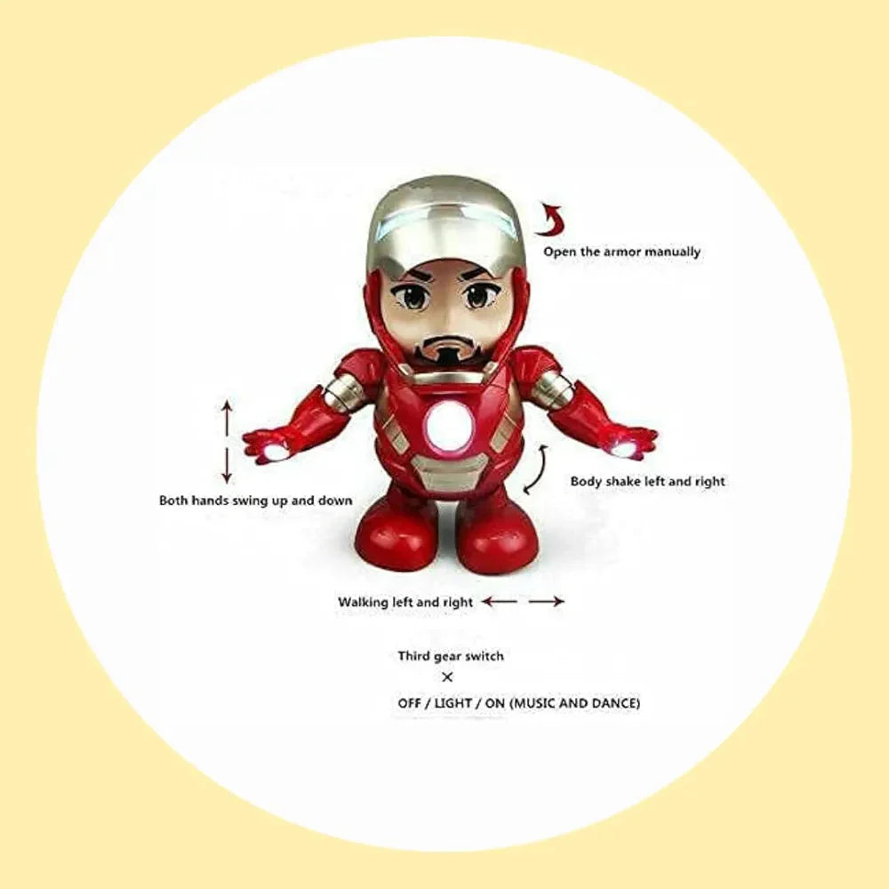 Battery Operated Bump and Go Musical Dancing Superhero Robot Action Toy with 3D Lights & Sound for Kids