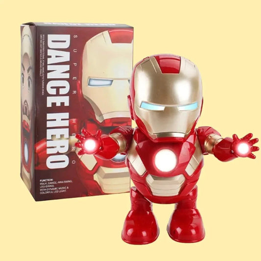 Battery Operated Bump and Go Musical Dancing Superhero Robot Action Toy with 3D Lights & Sound for Kids